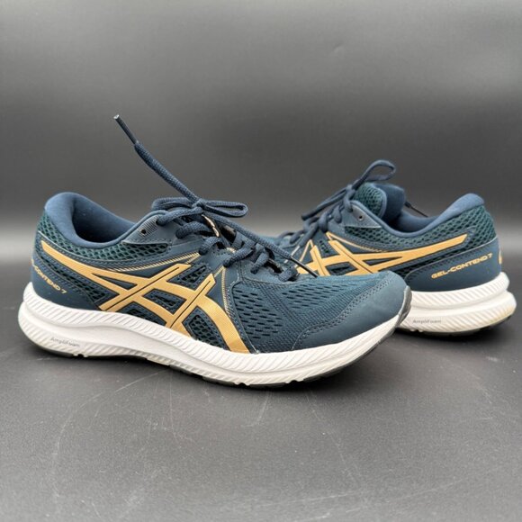 Asics Gel-Contend 7 Womens Running Shoes Breathable Lace-Up Size 8.5 Blue Gold - Picture 9 of 9